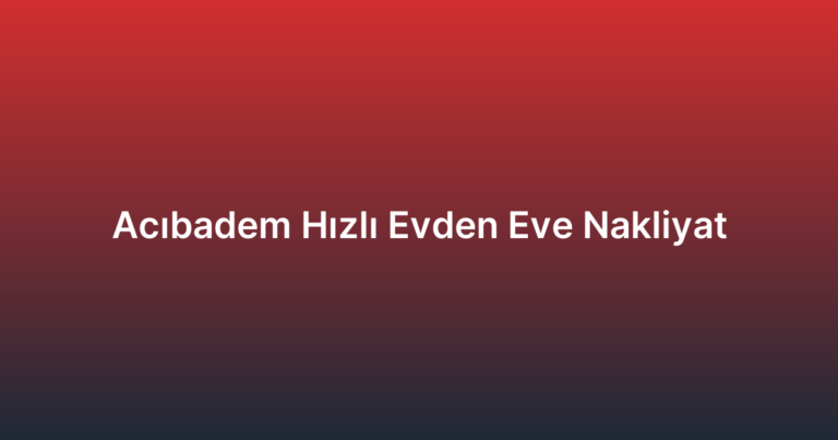 Acıbadem Hızlı Evden Eve Nakliyat