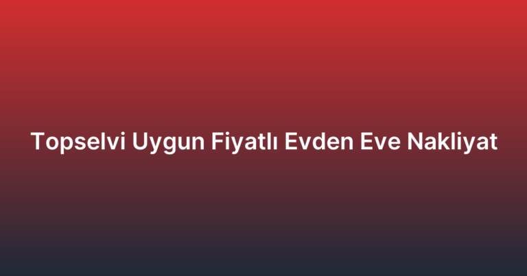 Topselvi Uygun Fiyatlı Evden Eve Nakliyat